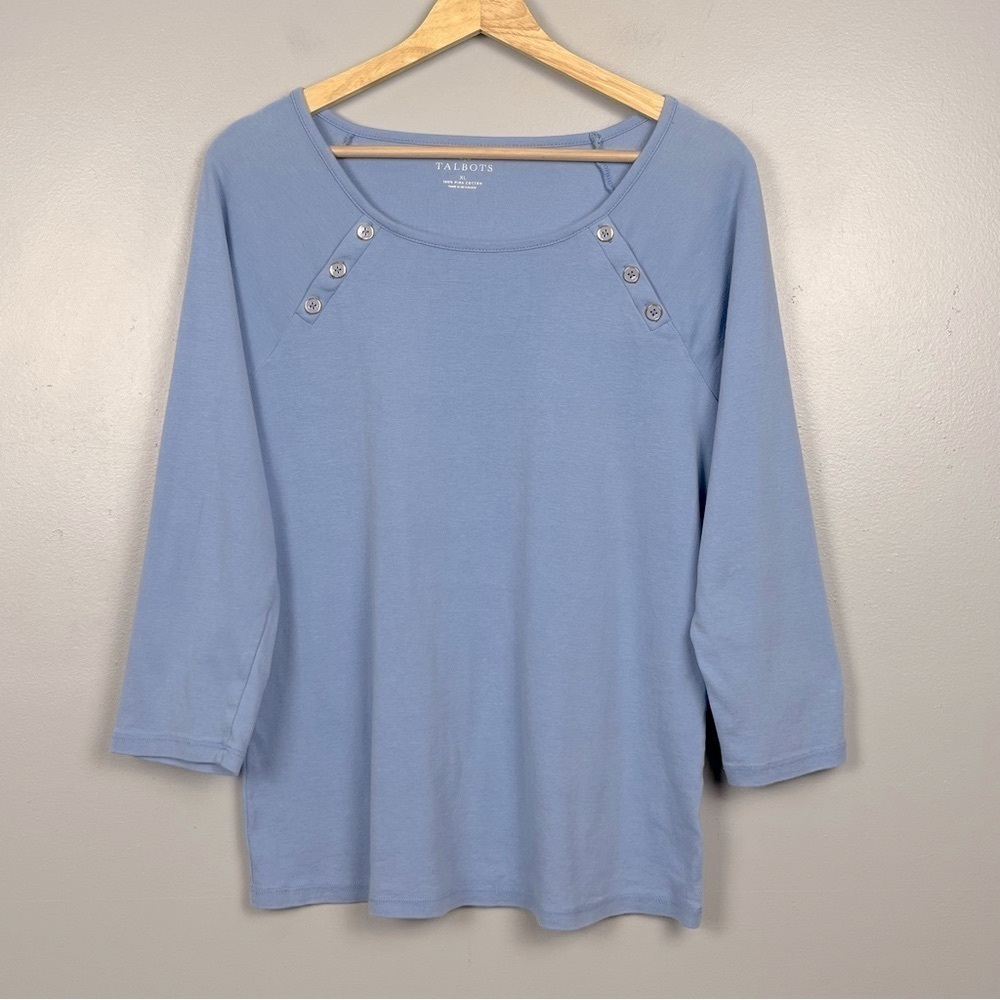 Talbots light blue 100% Pima cotton 3/4 sleeve nautical style top, XL.
